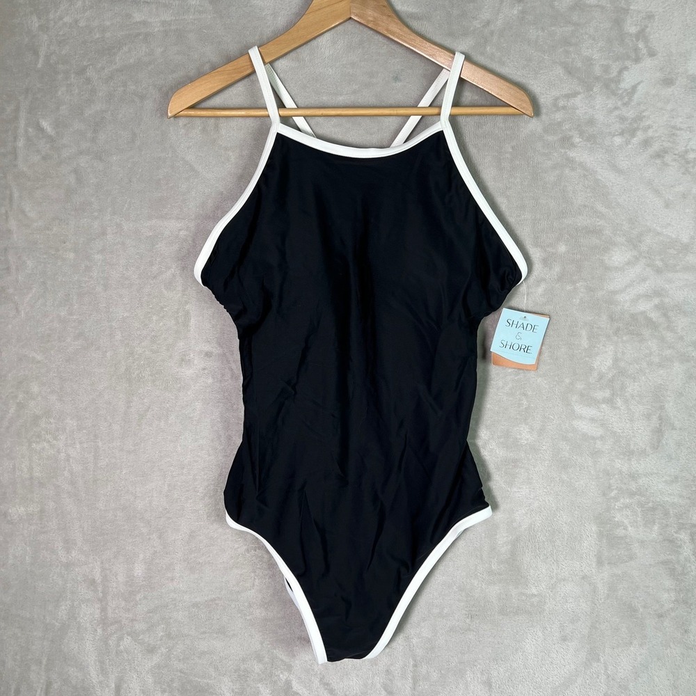 Shade & Shore 1 Piece Swimsuit Large Contrast Binding Highneck Full Coverage